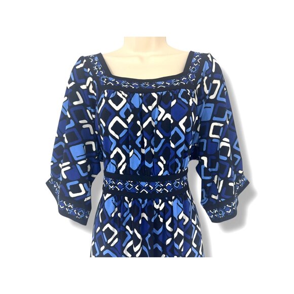 Apt. 9 Blue Geometric Print Square Neck Dress Size 2X 18 20 All-Season Plus Size - Picture 2 of 7